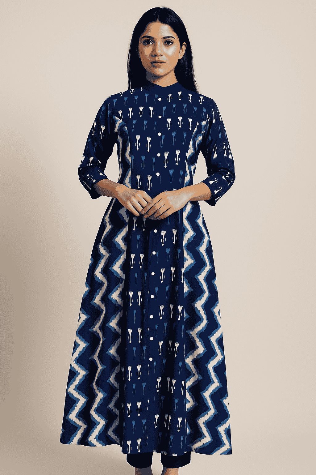 Shree Shanti Selection - Blue and White Chevron Kurti